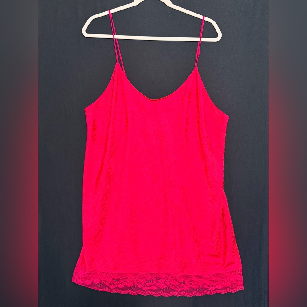 Bright Fuchsia Pink Chemise Nighty Lace Trim Jacquard Floral design